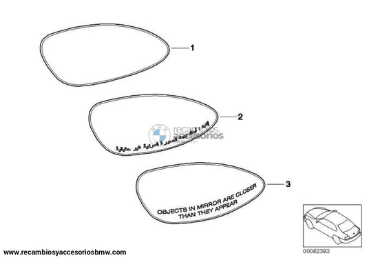 Cristal De Espejo Lado Derecho. Calentado Gran Angular Azul Para Bmw E46 E90 E91 E92 E93 E81 E87