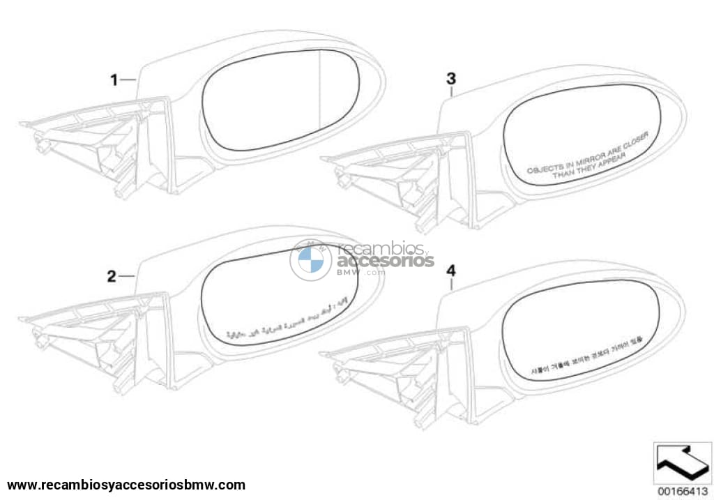 Cristal Espejo Calefactable Gran Angular Derecho Color Cromo Para Bmw E81 E82 Edrive E87 E88 E90 E91