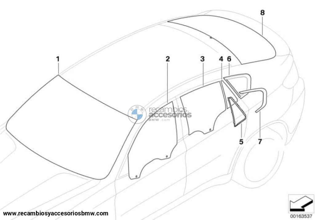 Cristal Lateral Trasero Con Junta Para Bmw E71. Original Recambios