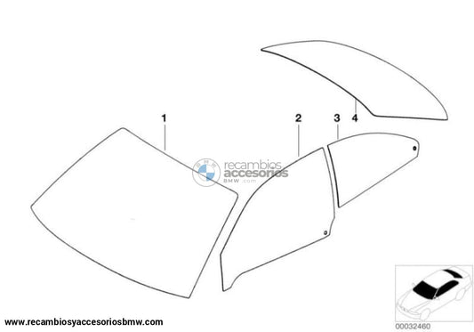 Cristal Puerta Delantera Para Bmw Serie 3 Coupé E46. Original Recambios