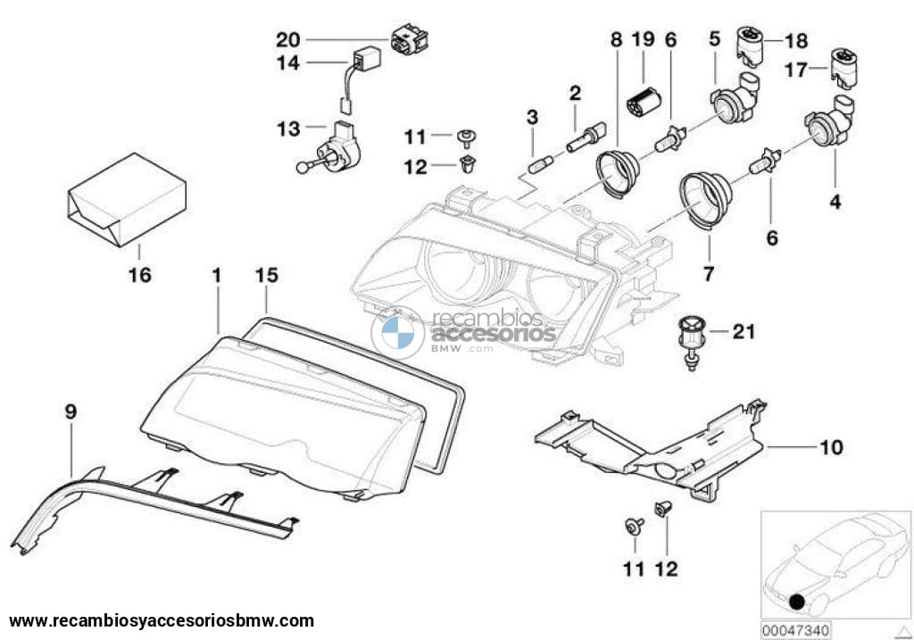 Cristal /tulipa Faro Original Para Bmw E46 Cabrio / Coupe M3. Original Recambios