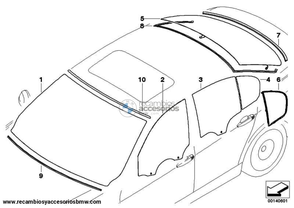 Cristal Ventana De Puerta Delantera Serie 3 Para Bmw E90 E91 . Original Recambios