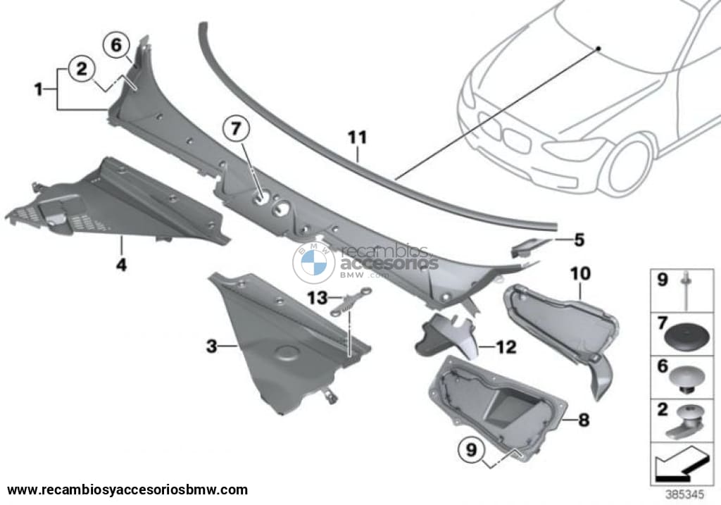 Cubierta De Faldón/goma Seguimiento Torpedo Para Bmw F20 F21 F22 F23. Original Recambios