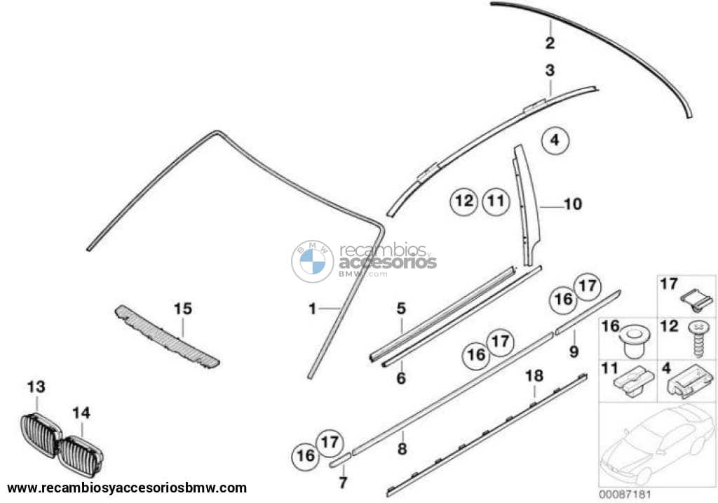 Cubierta De Marco Ventana Original Bmw Puerta Delantera Para Compact E46. Original Recambios