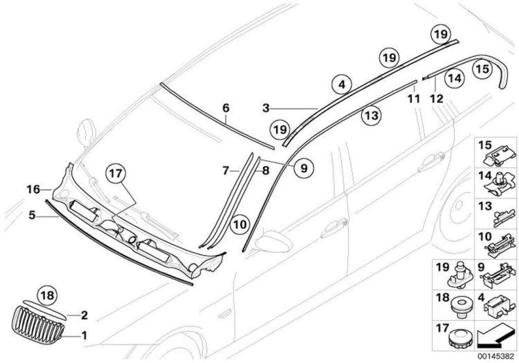 Cubierta Junta De Goma Superior Del Cristal Delantero Para Bmw E90 E91. Original Recambios