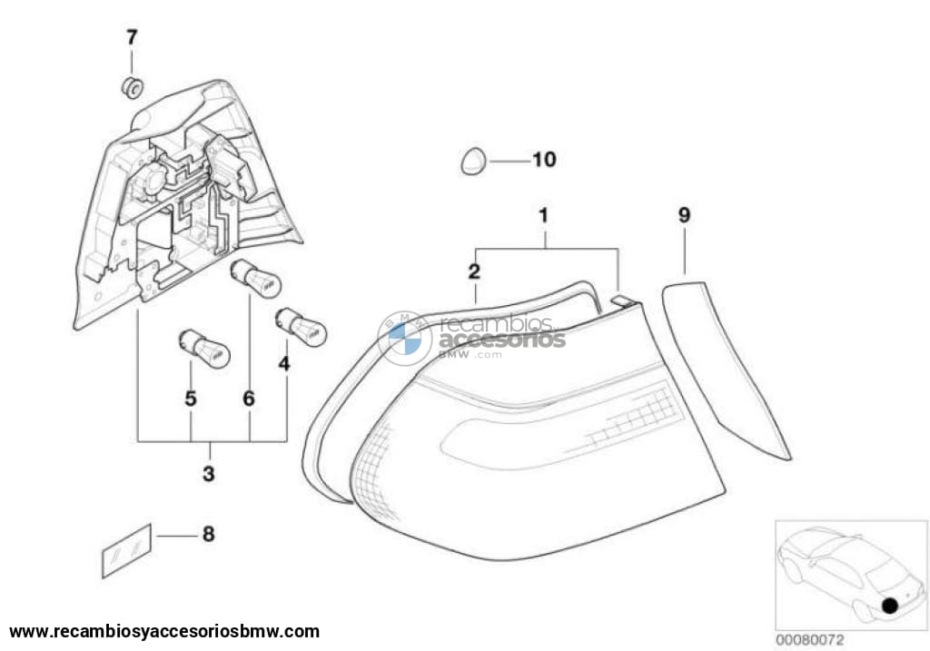 Cubre Adorno Goma Piloto Trasero Para Bmw Coupé E46. Original Recambios