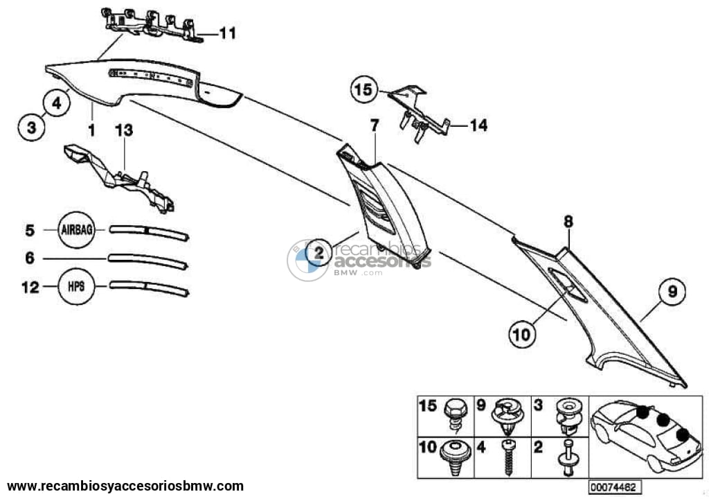 Cubre Its Columna Montante A Negro Para Bmw Serie 3 E46 Coupe. Original Recambios