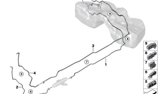 Clip para BMW Serie 5 F90, G30, G31, G38, G60, G61, G68, G90, Serie 6 G32, Serie 7 G11, G12, G70, Serie 8 F91, F92, F93, G14, G15, G16 (OEM 16127385405). Original BMW