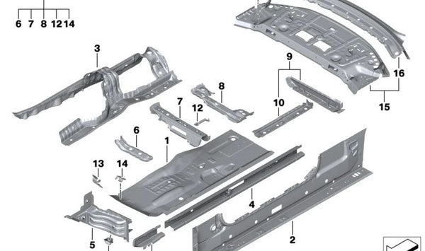 Protección inferior izquierda OEM 41009879503 para BMW G42, G87, G22, G23, G82, G83. Original BMW.