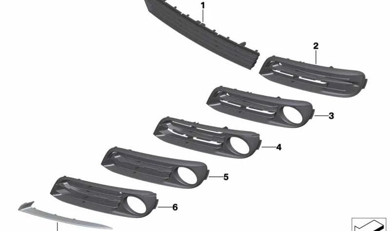 Moldura lateral del parachoques delantero derecho OEM 51117331770 para BMW F10, F11. Original BMW.