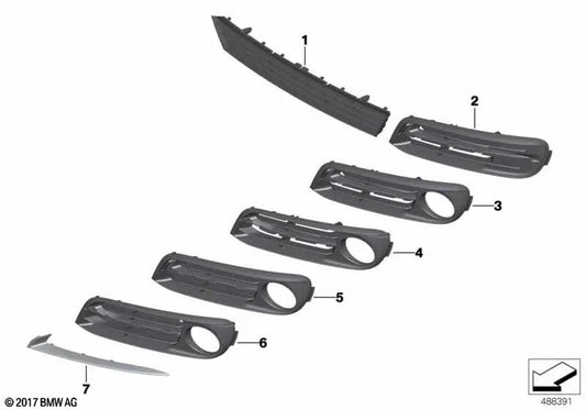 Linkes geschlossenes Lufteinlassgitter für BMW 5er F10N, F11N (OEM 51117342411). Original BMW.