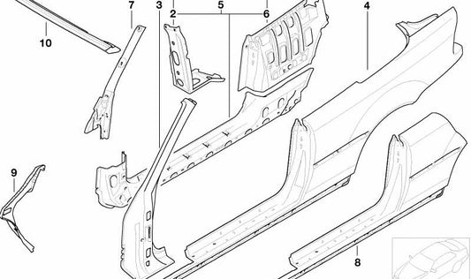 Estrutura lateral direita para BMW Série 3 E46 (OEM 41357022592). BMW original