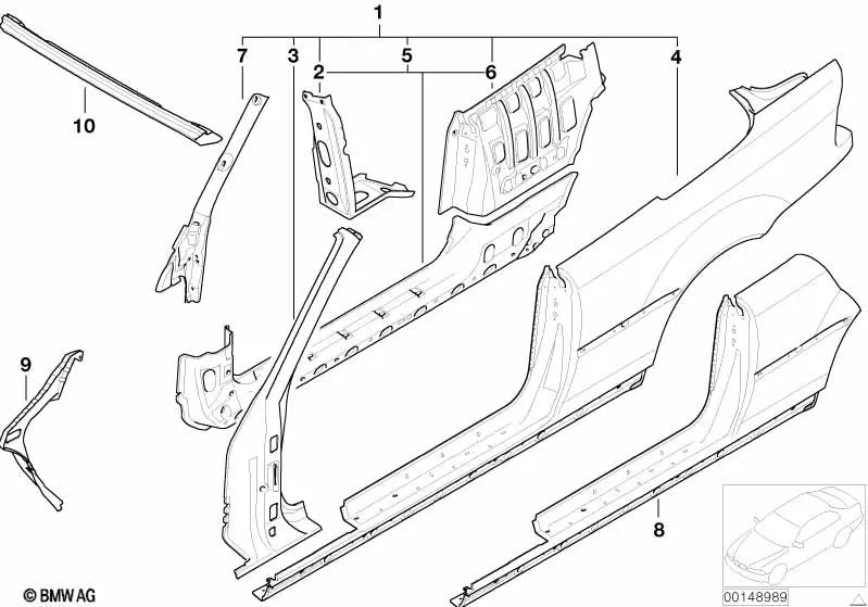 Rechte B-Säule passend für BMW 3er E46 (OEM 41218234682). Original BMW.