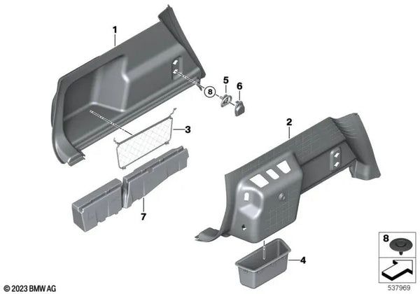 Revestimiento del compartimento de equipaje izquierdo para BMW X1 U11 (OEM 51479462010). Original BMW.