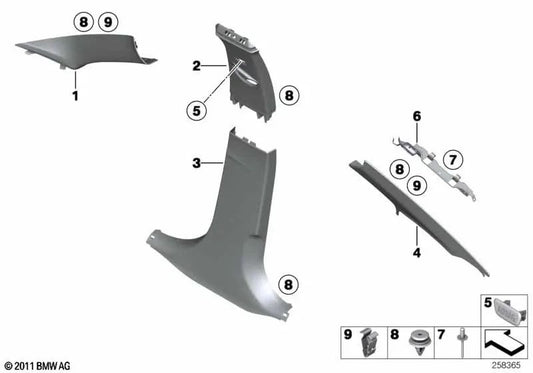 Rechte C-Säulenabdeckung für BMW 3er F30, F35, F80 (OEM 51437846234). Original BMW.