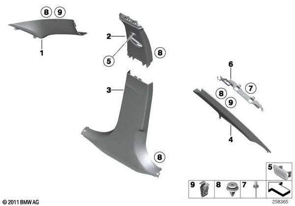 Revestimiento columna C izquierda para BMW F30, F30N, F35, F35N, F80, F80N (OEM 51437288225). Original BMW.