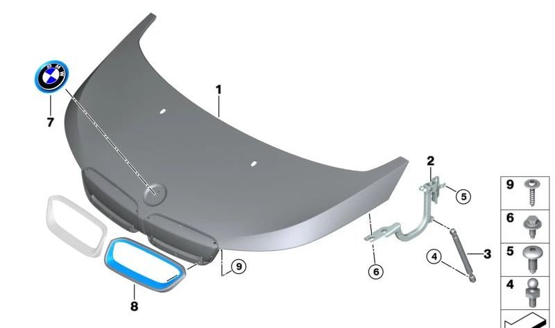 Rejilla decorativa delantera izquierda para BMW I01, I01N (OEM 51137375883). Original BMW