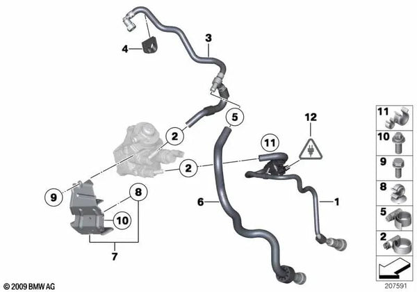 Tubería de suministro de combustible para BMW Serie 1 E81, E82, E87N, E88, Serie 3 E90, E90N, E91, E91N, X1 E84 (OEM 13537800670). Original BMW