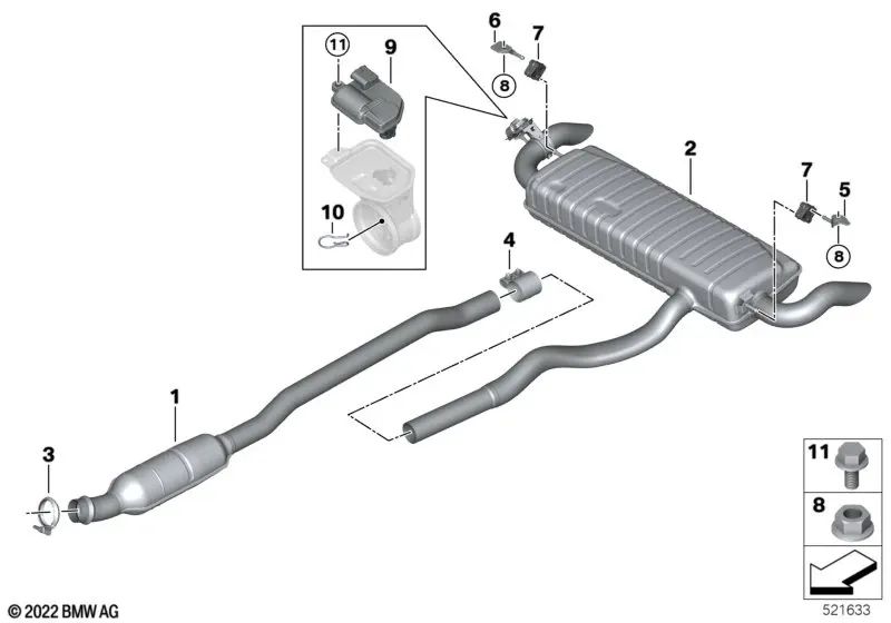 Soporte de fijación para BMW X1 U11, X3 G01N, G08N, X4 G02N (OEM 18305A2F3E1). Original BMW