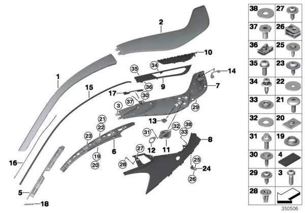 Junta canal de salida de aire derecha para BMW I12, I12N (OEM 51447393392). Original BMW