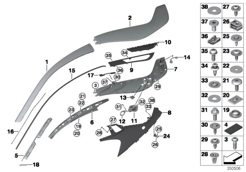 Halteleiste exterior derecha para BMW I12, I12N (OEM 51447336416). Original BMW