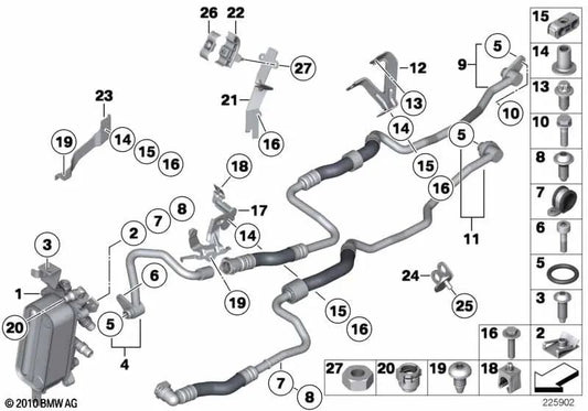 Ölkühler-Rücklaufkanal für BMW 5er F07, F10 und 6er F06, F12, F13 (OEM 17227605012). Original BMW.