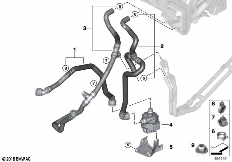 Entrée de tuyau de réfrigérant 1 pour BMW G07 (OEM 64216821648). BMW d'origine.