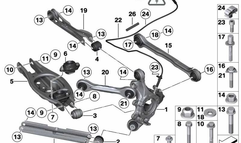 Cojinete de goma para BMW Serie 1 E81, E82, E87, E88, Serie 3 E90, E91, E92, E93, X1 E84 (OEM 33326763092). Original BMW