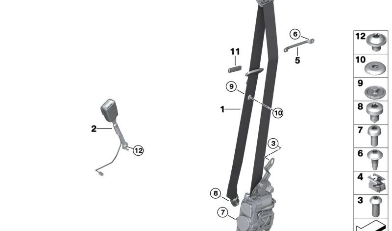 Cinturón de seguridad delantero izquierdo OEM 72118076195 para BMW (Modelos compatibles: G01, G02, F97, F98). Original BMW.