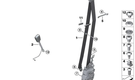 Front Left Seat Belt OEM 72118076195 for BMW (Compatible Models: G01, G02, F97, F98). Original BMW.