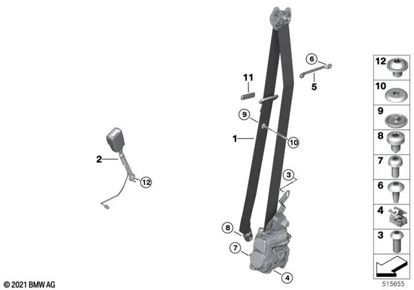 Cinturón superior delantero izquierdo para BMW X3 F97, G01, G08, X4 F98, G02 (OEM 72117469953). Original BMW.