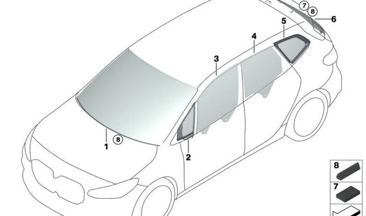 Cristal lateral fijo trasero izquierdo para BMW Serie 2 U06 (OEM 51378496243). Original BMW