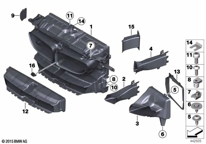 Conducto de aire para radiador desplazado derecho para BMW F06, F12, F13 (OEM 51747370386). Original BMW