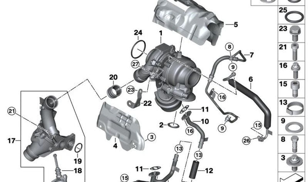 Tubería de aceite OEM 11428586477 para BMW F40, F44, F45, F46, F48, F39. Original BMW