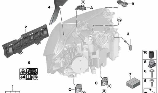 Soporte de faro derecho para BMW F95, G05, G18, F96, G06 (OEM 63119477984). Original BMW.