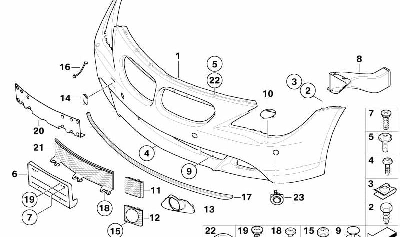 Lower side grille for BMW 6 Series E63, E64 (OEM 51117008823). Original BMW