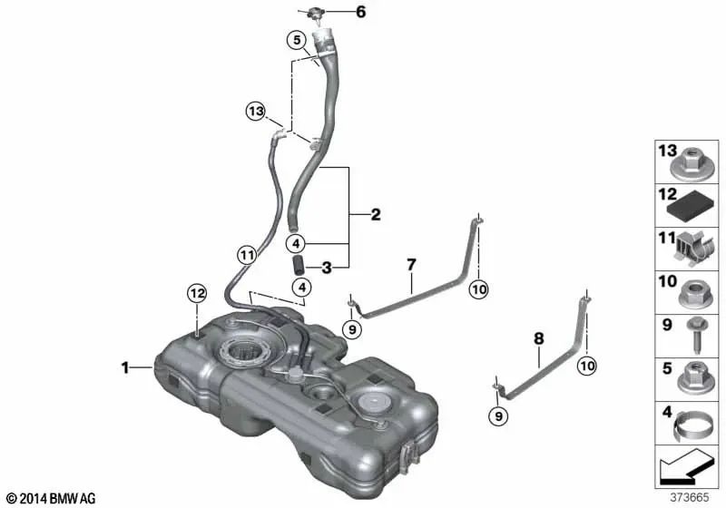 Tubo de llenado de plástico para BMW F45, F46 (OEM 16117482639). Original BMW.