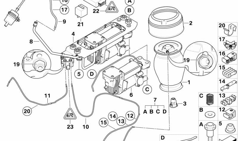 Sistema de suministro de aire para BMW Serie 5 E61, E61N (OEM 37106789937). Original BMW