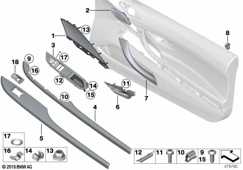 Tirador interior derecho para BMW F06, F12, F13 (OEM 51417262006). Original BMW