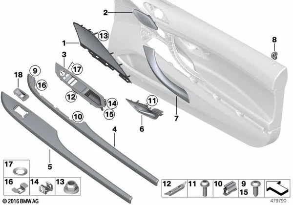 Tirador interior derecho para BMW F06, F12, F13 (OEM 51417262006). Original BMW