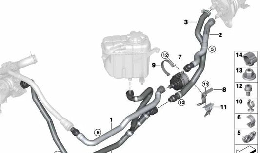 Soporte de manguera para BMW Serie 1 F20, F21, Serie 2 F22, F23, F87, Serie 3 F30, F31, F34, F35, F80, Serie 4 F32, F33, F36, F82, F83 (OEM 64219238370). Original BMW