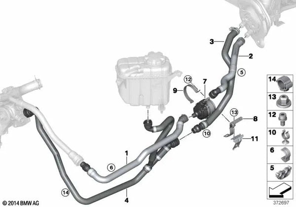 Abrazadera para bomba de agua auxiliar para BMW F87N, F80, F82, F83 (OEM 64539322072). Original BMW