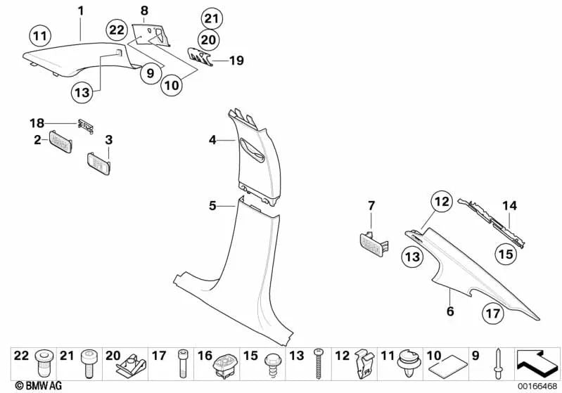 Embellecedor columna B superior izquierda para BMW E90, E90N, E91, E91N (OEM 51437141069). Original BMW