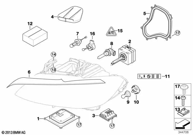 Kit de Reparación para Faro para BMW Serie 3 E90, E92, E93 (OEM 63117182519). Original BMW