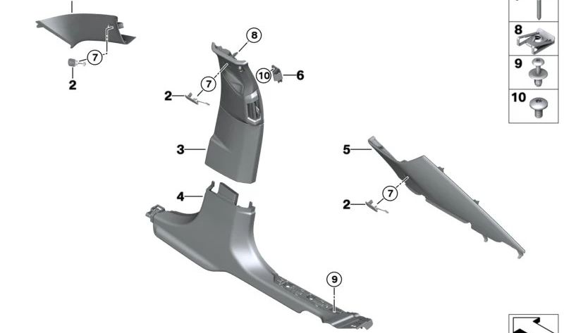 Embellecedor del pilar C derecho para BMW Serie 7 G70 (OEM 51437885394). Original BMW