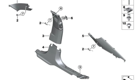 Embellecedor pilar B superior derecho para BMW G70 (OEM 51435A45B22). Original BMW.