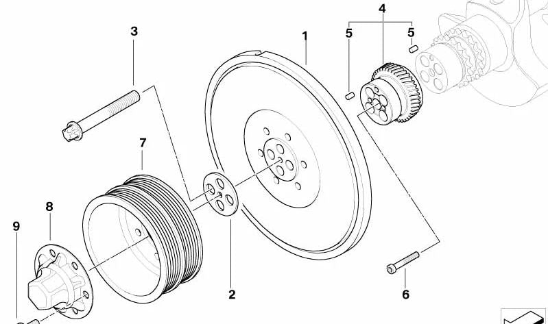 Amortiguador de vibraciones para BMW E60, E61N, E63, E64 (OEM 11237834097). Original BMW