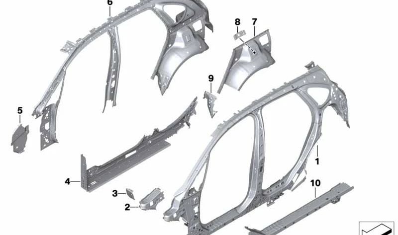 Right inner side frame for BMW 2 Series F45, F45N (OEM 41007408612). Original BMW