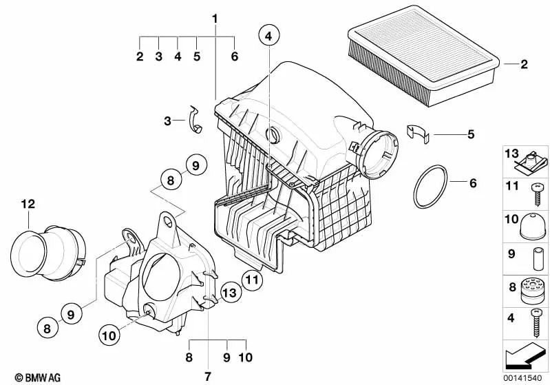 Amortiguador de ruido de admisión para BMW Serie 7 E65, E66 (OEM 13717531800). Original BMW