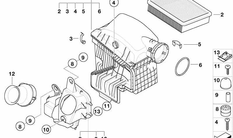 Silenciador de admisión de aire OEM 13717531864 para BMW E65, E66. Original BMW.